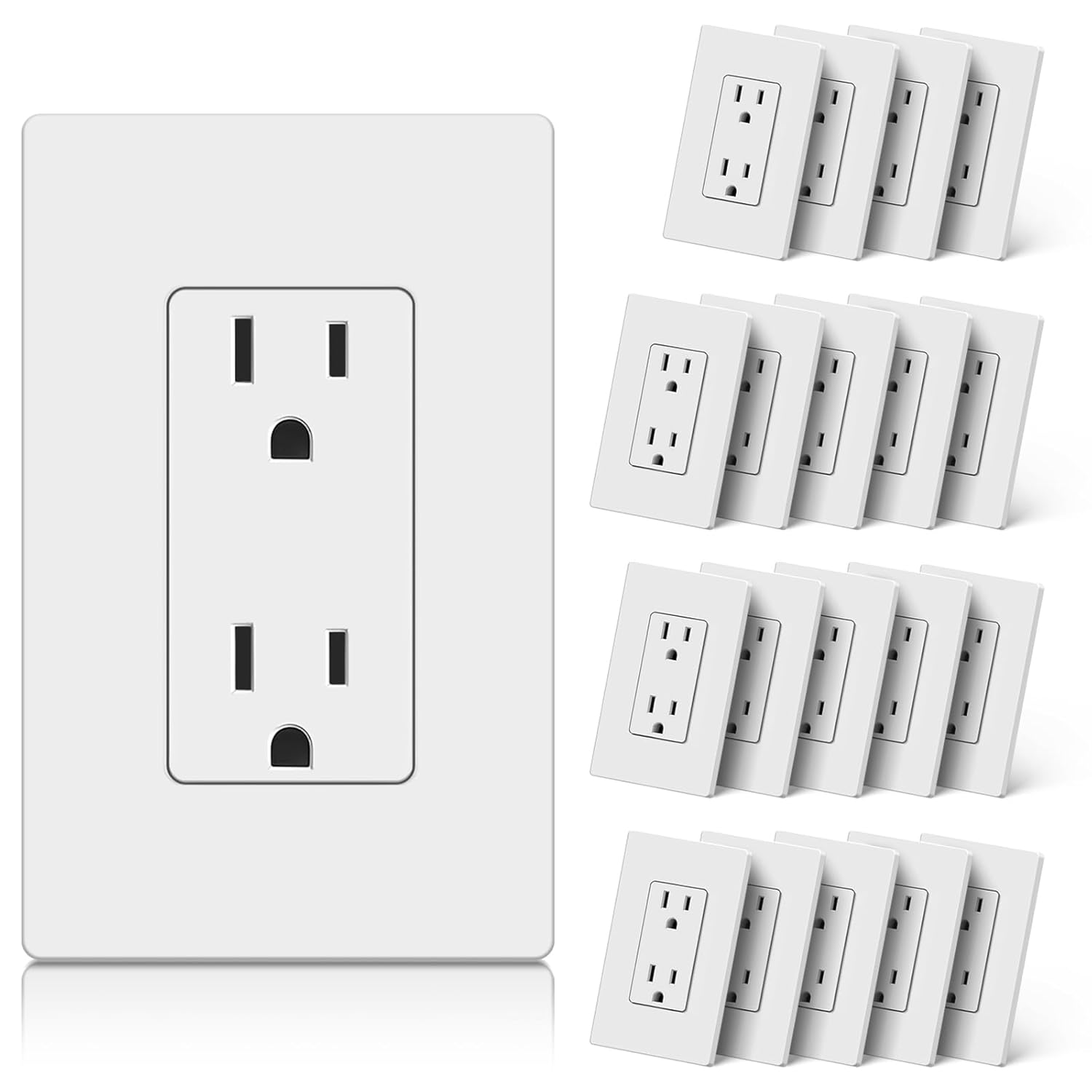 CML 15 Amp Decorator Receptacle Outlet, 20 Pack Standard Electrical Outlet with Screwless Wall Plate, Non-Tamper Resistant, 15A 125V, UL Listed