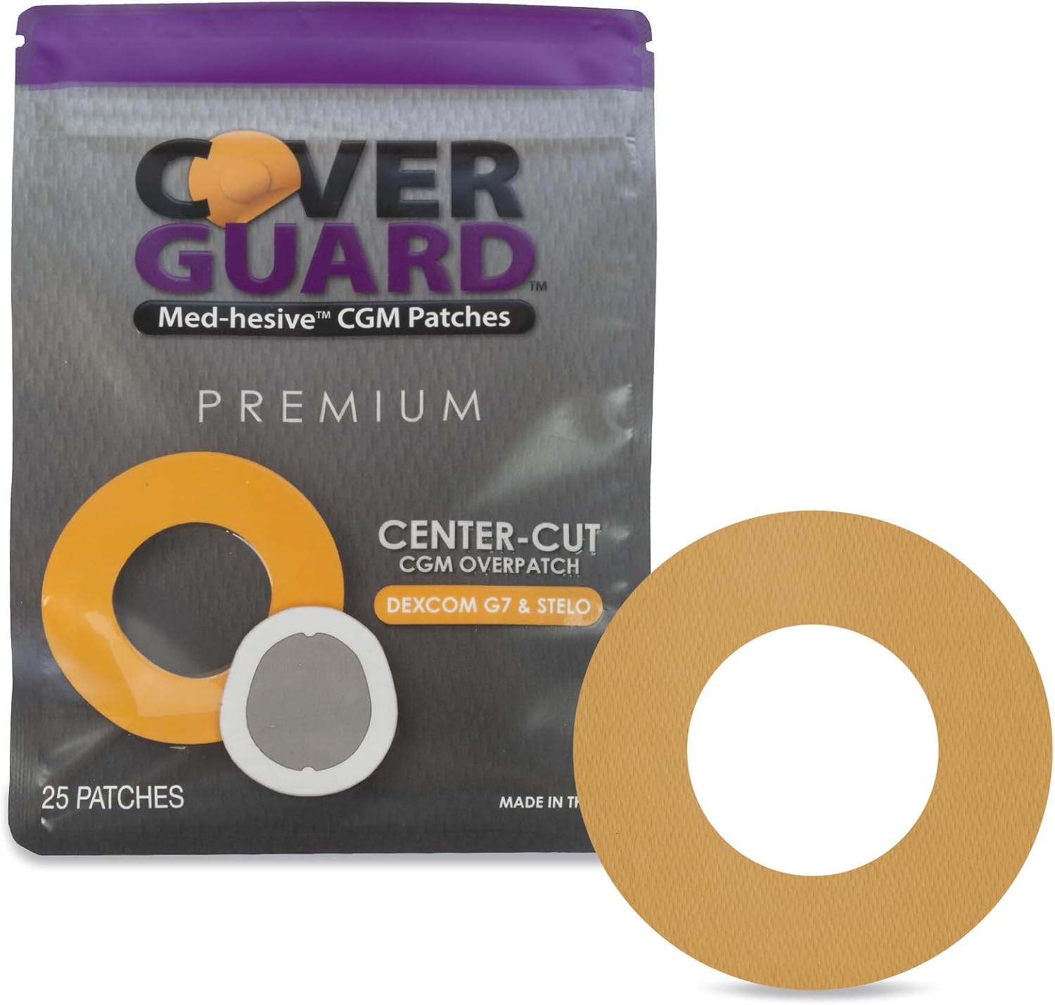CGM Overpatch | Dexcom G7, Stelo | Tan Center-Cut Design| 25-Count | Waterproof Adhesive | Anti-Fray | Easy Application & Removal | Made in USA | Sensor Protection