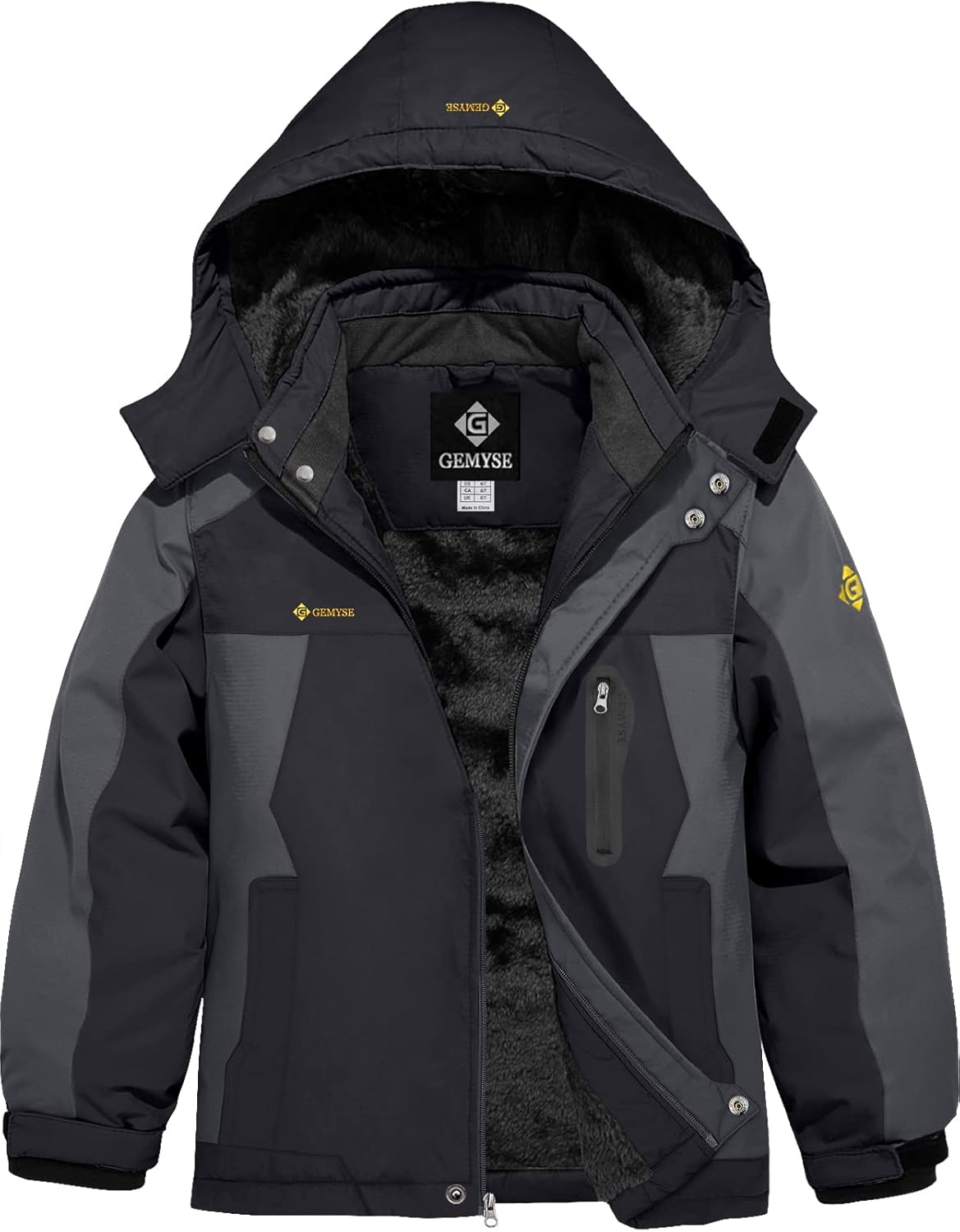 GEMYSE Boy's Waterproof Ski Snow Jacket Hooded Fleece Lined Windproof Winter Jacket