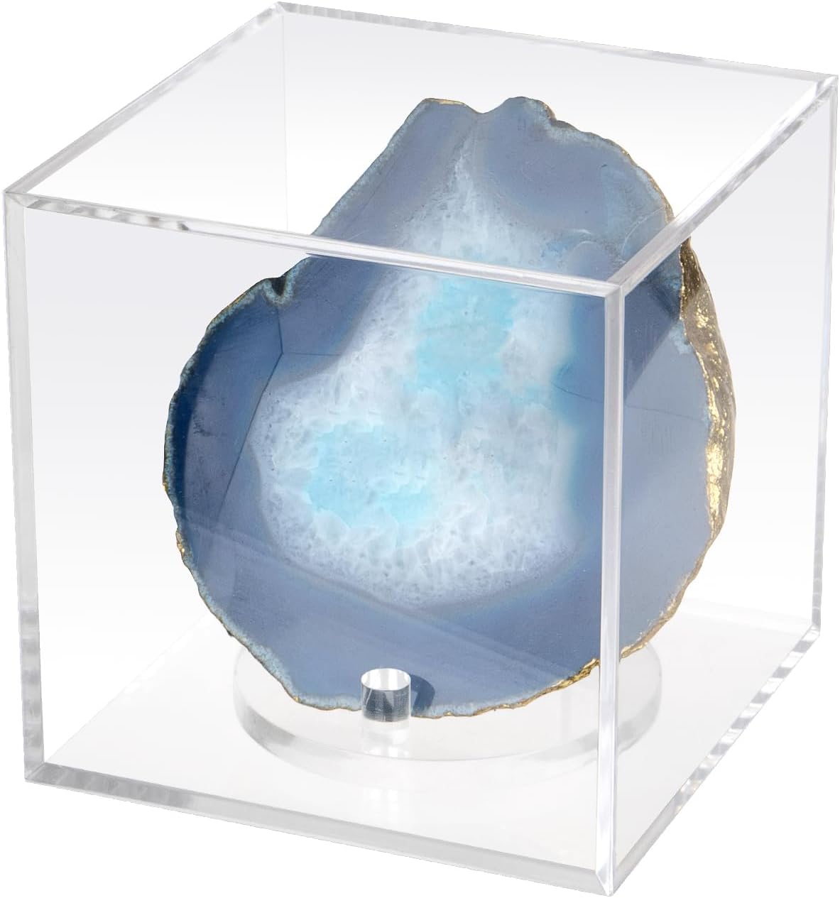 Clear Acrylic Mineral Geode Fossil Coral 3-Peg Round Holder Dustproof Box, Painted Rock Agate Crystal Small Collectibles Display Stands Easel, Multiple Display Box (Large-5x5x5in, 1Pcs)