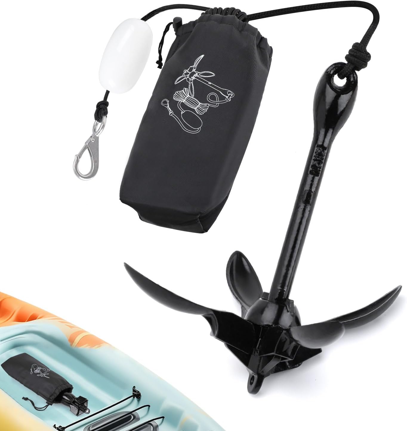 Alpinista Kayak Anchor, 3.5 lb Paddle Board Anchor, Kayak Anchor with Chain Kit for Kayak, SUP, Canoe with 40ft Marine Rope