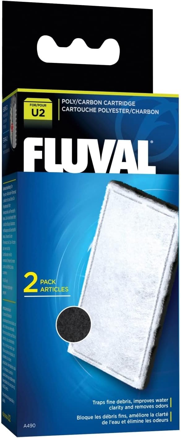 Fluval U2 Poly-Carb Cartridge, Replacement Underwater Aquarium Filter Media, 2-Pack, A490