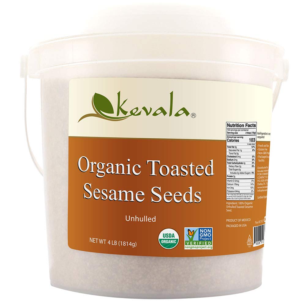 Kevala Organic Toasted Sesame Seeds - 4 lb – 1.8 kg – Roasted Sesame – Organic Seeds – Gluten Free – Unhulled – Vegan – Crunchy – Nutty Taste