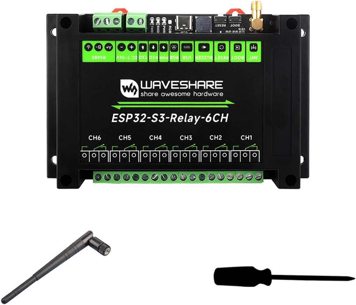 Waveshare Industrial 6-Channel ESP32-S3 WiFi Relay Module, Supports WiFi/Bluetooth/RS485 Control, Onboard RS485 / Pico HAT Interfaces, with Multiple Isolation Protection Circuits