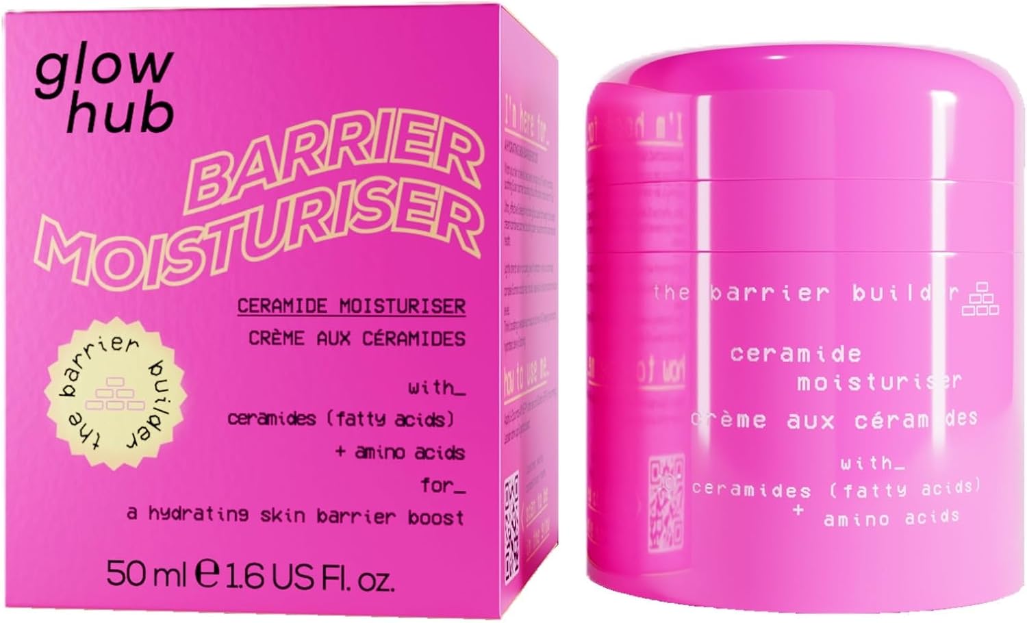Glow Hub Barrier Builder Boosted & Bouncy Ceramide Moisturiser with Glycerin and Inulin for All Skin Types 50g