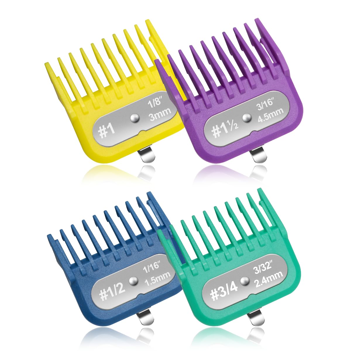 Clipper Guards Set Compatible with Most Wahl Clippers and FX870, Color Coded Clipper Guides Replacement - 1/16" to 3/16", 4 Piece Set, New Version
