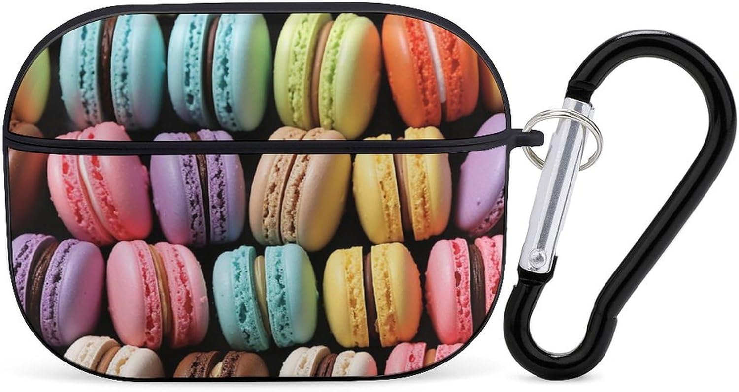 Macaron Biscuit Pastries AirPods Pro 2 Case Cover, Shockproof Hard Shell Protective Case for Women Men, Compatible with Airpod Pro Case 2nd/1st Generation with Keychain-Black