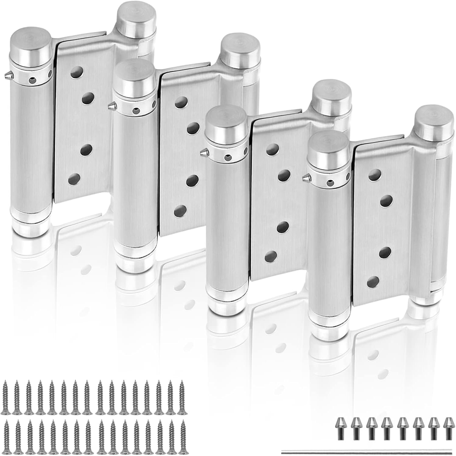 Double Action Door Hinge, 3 Inch Spring Hinge Self Closing Door Hinges, Stainless Steel, 4 Pack Adjustable Spring Hinge Heavy Duty Brushed Nickel Swinging Door Hinge for Wooden Doors