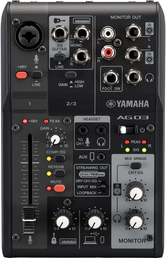 YAMAHA AG03MK2 3-Channel Live Streaming Mixer, Black