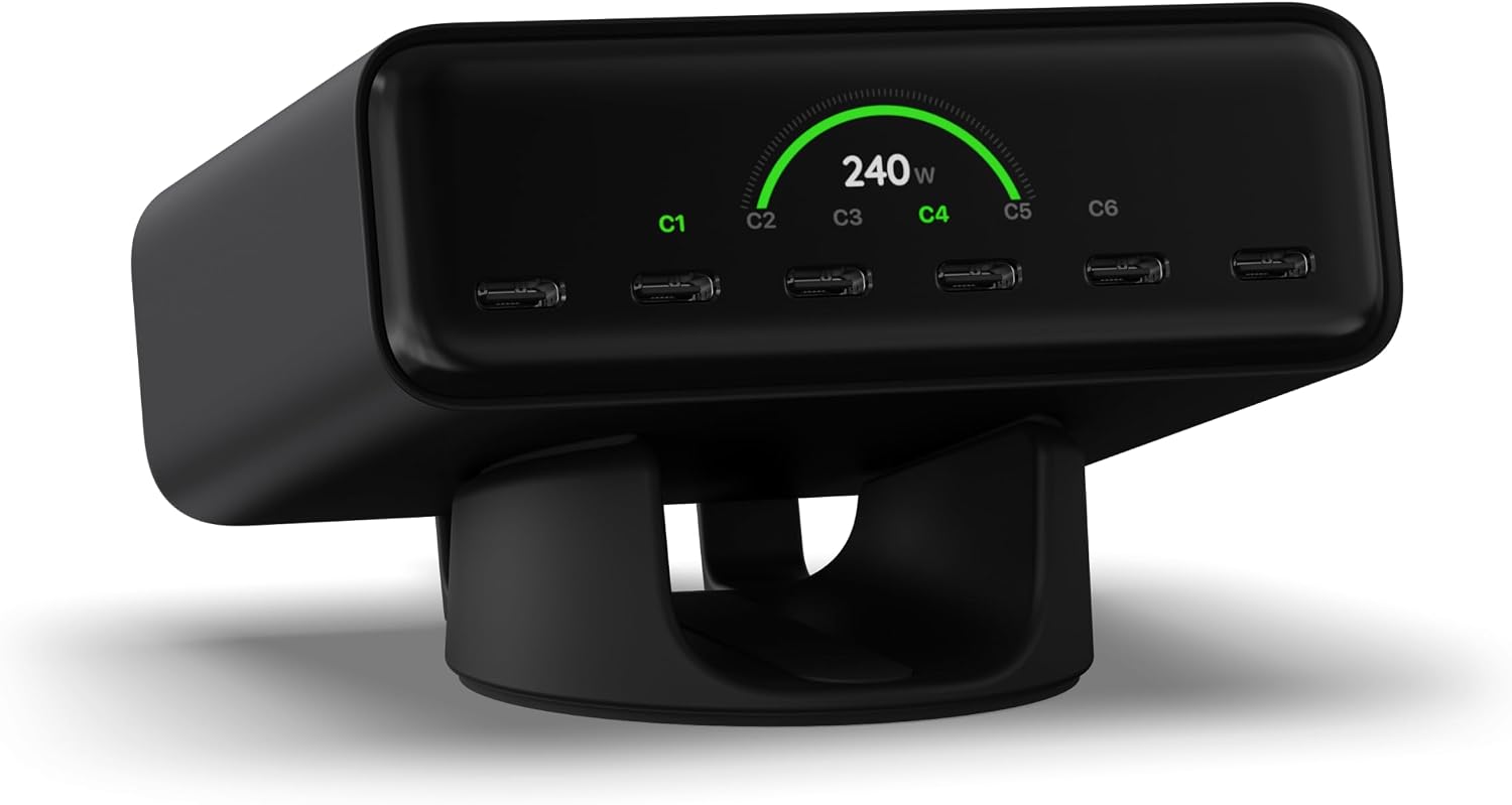 Satechi ChargeView 240W GaN Charger, On-Demand LCD Display, Space Black