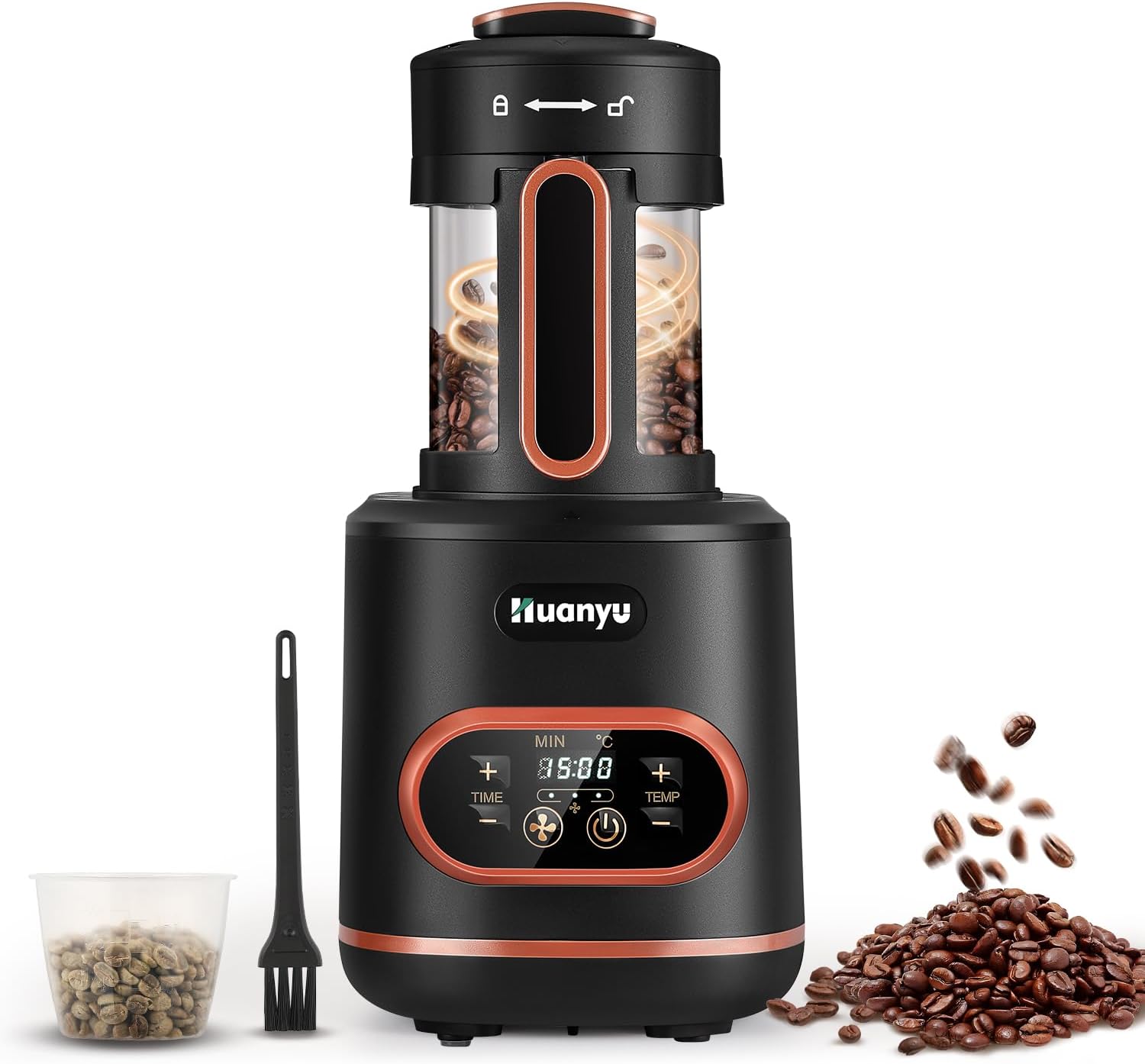 Huanyu Coffee Bean Roaster 100g with Timer Coffee Roasters for Home Use with Adjustable Heating and Cool Setting Electric Roaster 1500w 110v