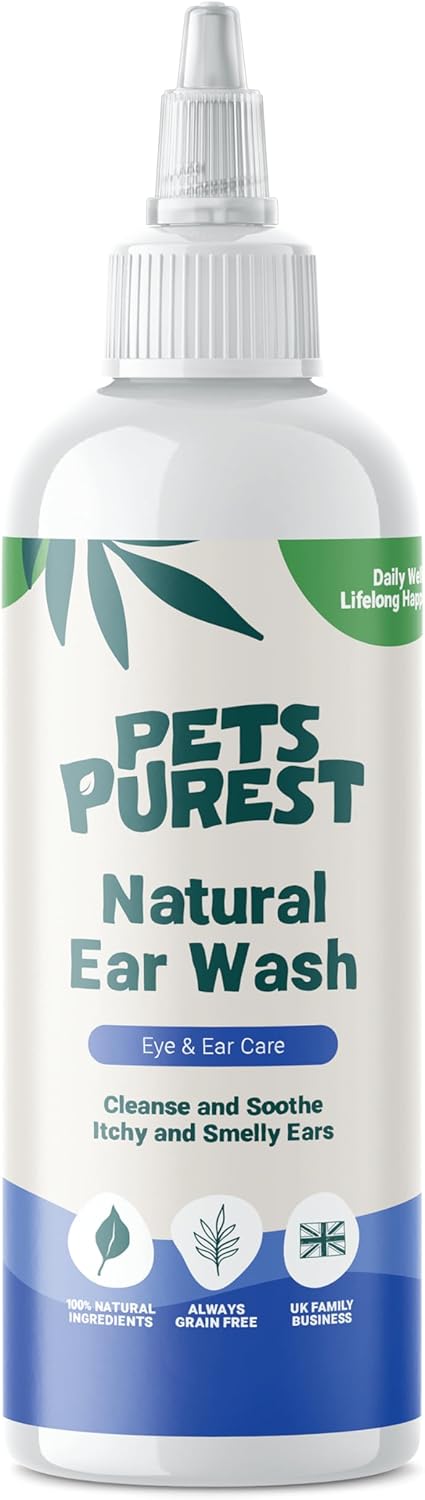 Pets Purest Dog Ear Cleaner - UK Vet Recommended Ear Drops for Dogs to Stop Head Shaking, Itchy Ears and Smelly Wax. 100% Natural Anti Viral Anti Fungal Cleaning Solution - 250ml