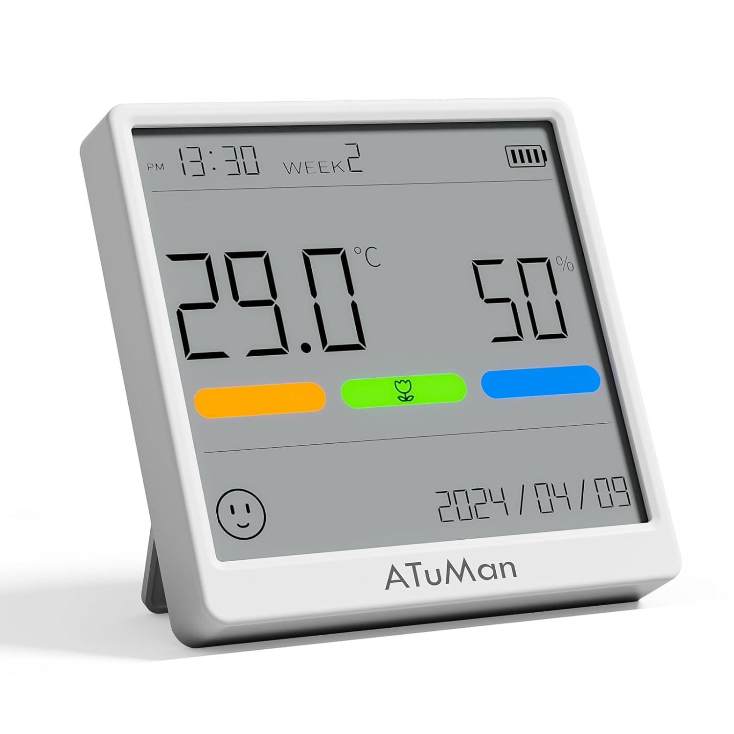 ATuMan THse Digital Thermo-Hygrometer with High-Precision Sensor, 4.3'' Large LCD Display & Long Battery Life - Indoor Temperature Humidity Monitor for Home, Office, Greenhouse