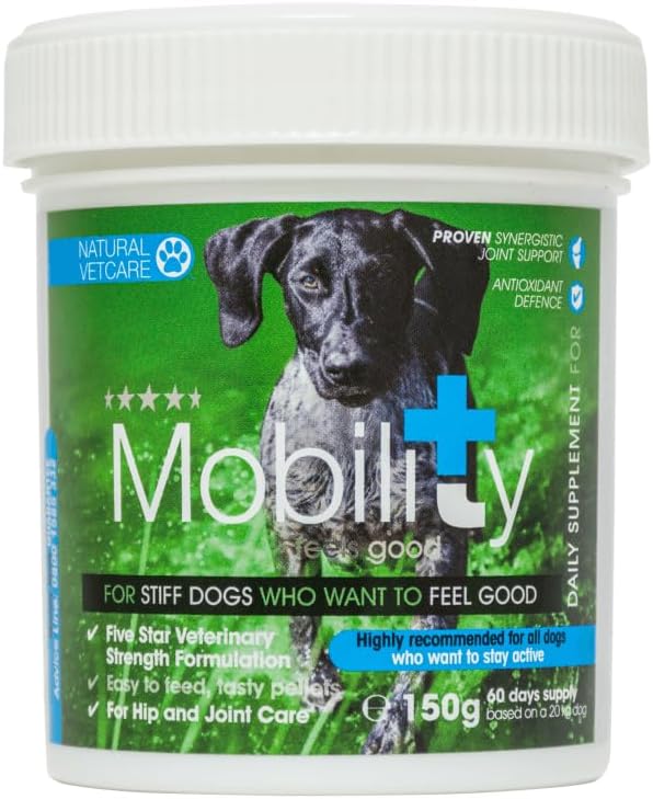 Natural VetCare Mobility Supplement for Dogs – Veterinary Strength Joint Support – Targets Stiffness & Promotes Mobility – With Glucosamine, MSM, Omega Oils & Herbal Extracts – 300g