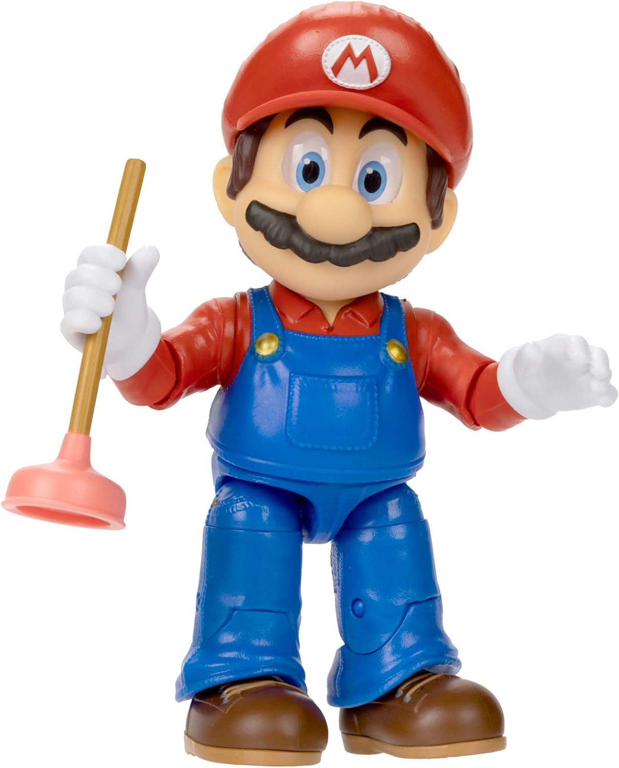 Nintendo 5”/ 12.5cm Mario Action Figure with 16 Points of Articulation and Realistic Acrylic Eyes. Includes Plunger Accessory Inspired by the Movie for Kids and Collectors.