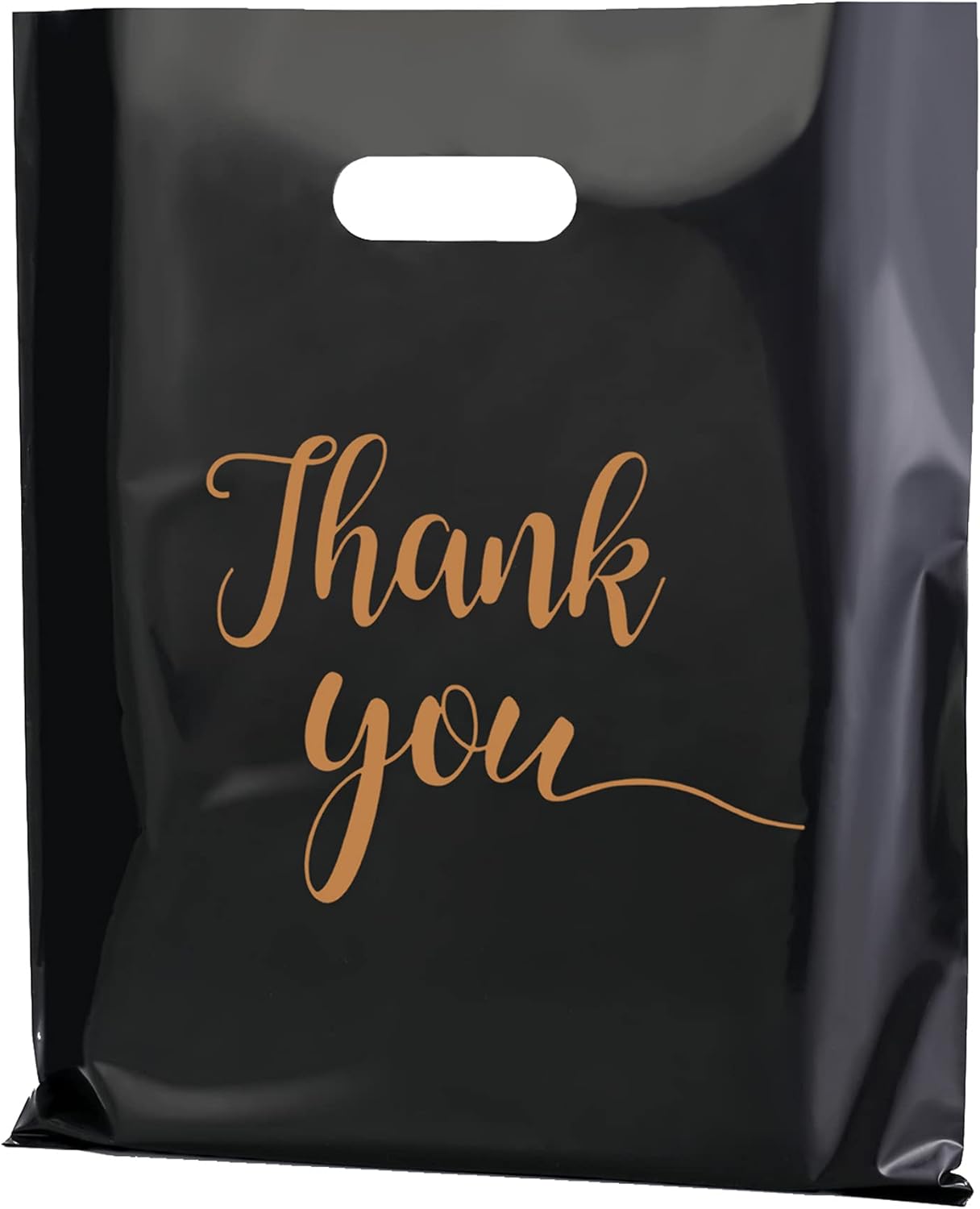 MUKOSEL Thank You Bags with Handles for Business 100 Pack 12x15 Inch Extra Thick 2.36 Mil Reusable Plastic Shopping Bags Merchandise Packaging for Small Business Retail Boutique Gifts Stores(Black)