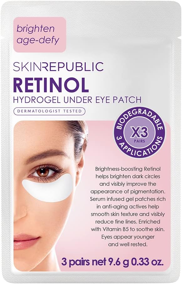 Skin Republic Retinol Infused Hydrogel Under Eye Patch | Reduces Deep Wrinkles & Undereye Lines | Reduces Dark Circles | Made in Korea (Pack of 3 Pairs)