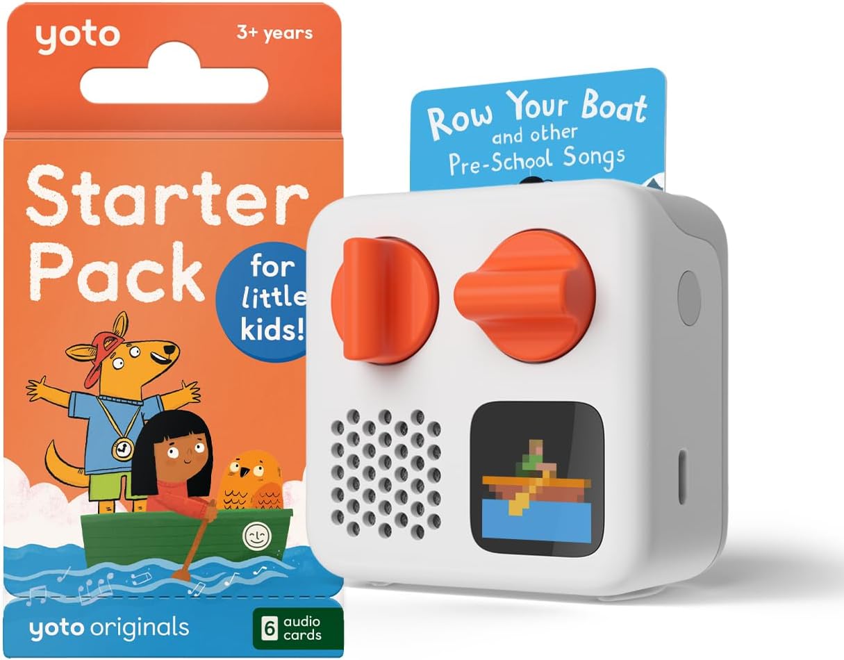 Yoto Mini (2024 Edition) + Starter Pack for Little Kids Bundle – Screen-Free Bluetooth Audio Player, All-in-1 Travel Device for Stories Music Podcasts Radio, Use as Speaker or with Headphones