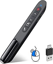 DINOSTRIKE USB-A and USB-C Presentation Clicker with Air Mouse Control, Rechargeable Wireless Presenter Remote PPT Pointer RF 2.4GZ PowerPoint Clicker Slide Advancer for Mac Computer Laptop