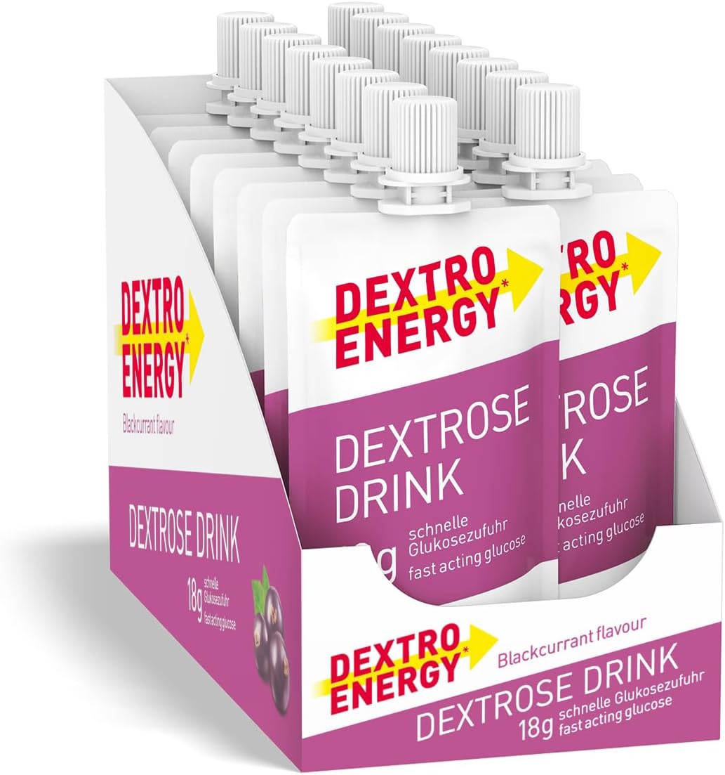 Dextro Energy Blackcurrant Flavour Dextrose Drink |18g of Fast Acting Glucose | Liquid Alternative to Dextro Glucose Tablets | Ready to Drink, Easy to Consume, Re-Sealable | Vegan | 50ml Pack of 16