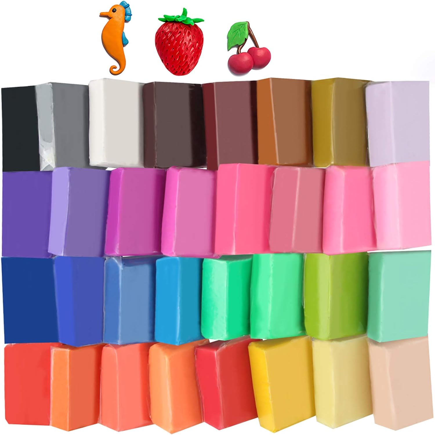 Super Valuable 32 Colors Small Block Polymer Clay Set Oven Bake Clay, Tomorotec Non-Toxic Molding DIY Baking for Kids, Artists (Softer)
