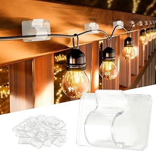 Dazzle Bright Hooks for Outdoor String Lights Clips, 15Pcs Heavy Duty Cable Clips Waterproof Adhesive Strips for Hanging Christmas Light, Outside UV-Resistant Clear Sticky Cord Holders Rope Organizer