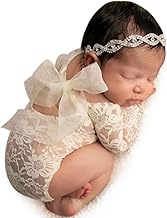 Newborn Photography Prop Girls Outfits Newborn Lace Romper with Headband Infant Princess Costume