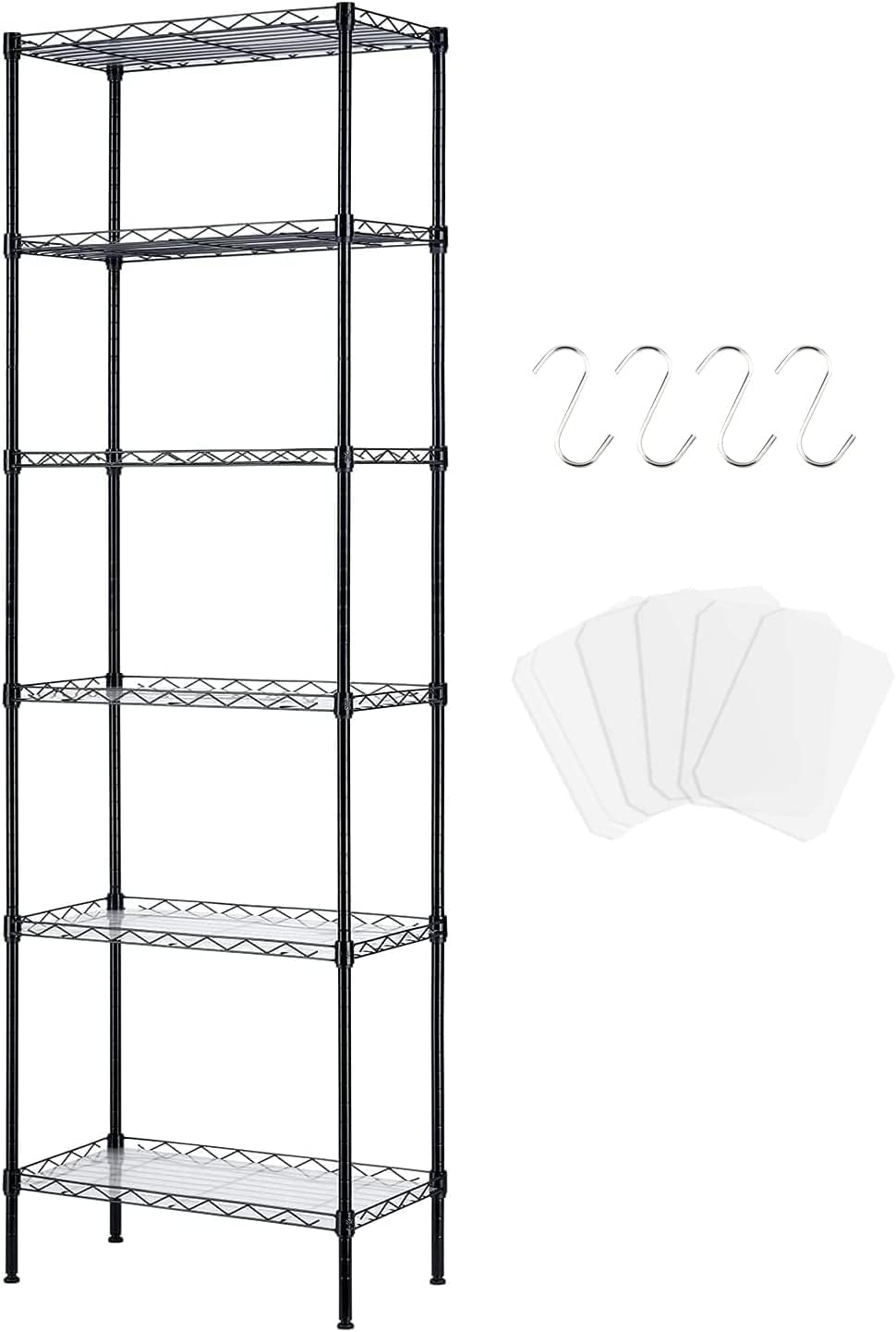 FTEYUET 6-Tier Metal Shelving Unit, Wire Shelving Unit, Kitchen Storage Unit Shelving Units for Storage, Heavy Duty Standing Shelf Units Shelves for Kitchen Laundry Organization (Black)