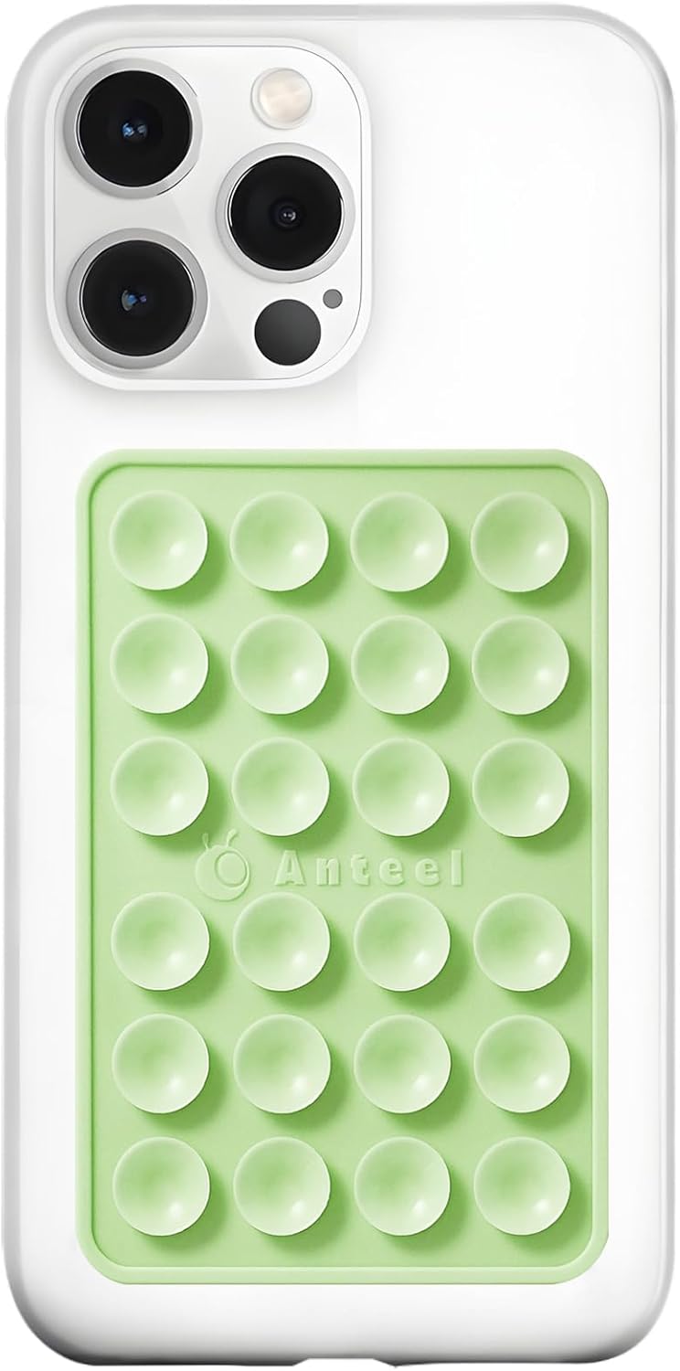 Anteel Medium-Sized Silicone Suction Phone Case Adhesive Mount, Durable, Hands-Free Sticky Phone Holder, Upgraded Thickened and Enhanced Suction Power Sticky Phone Grip, 2.28"x3.46" (Light Green)