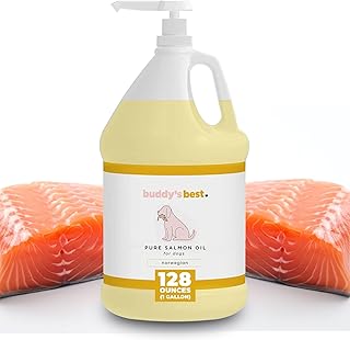 Buddy's Best, Salmon Oil for Dogs - 100% Pure Norwegian Virtually Odorless Fish Oil - Omega-3 Supplements for Dogs & Cats - Promotes Healthy Skin and Coat - Dog Food Oil in Pump Bottle (1 Gallon)