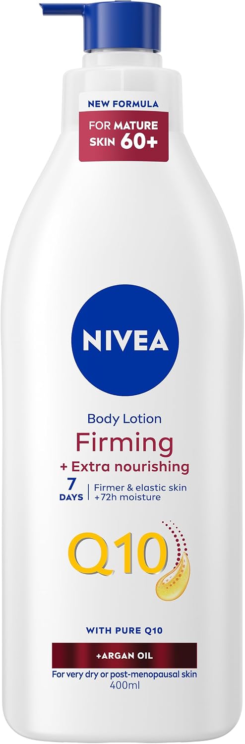 NIVEA Q10 60+ Mature Skin Body Lotion (400ml), Nourishing Firming Cream with Q10 and Argan Oil, NIVEA 72H Moisturising Cream for Ageing and Mature Skin