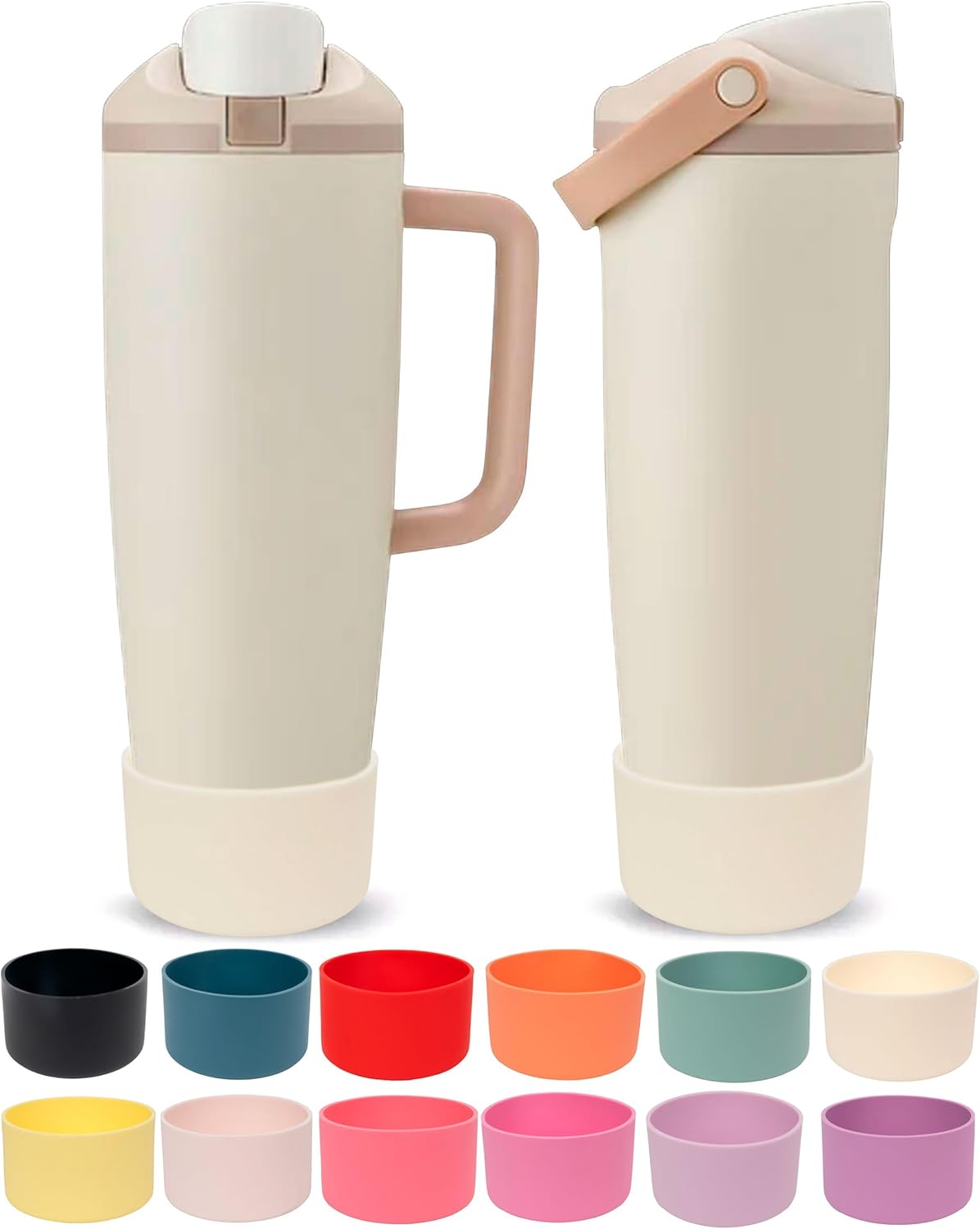 Silicone Boot for Owala 30oz & 40oz FreeSip Sway Bottles & Tumblers - Non-Slip, Scratch-Resistant, Stability Enhancer, Available in 12 Colors (Ivory White)
