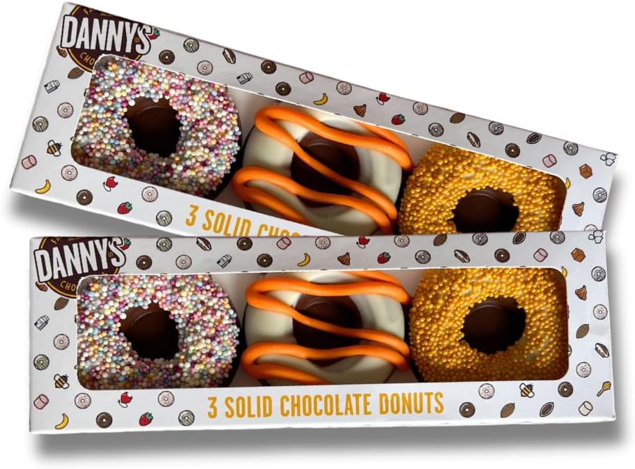 Danny's Easter Chocolates | Handmade Solid Chocolate Donuts Selection Box | 2 x 150g Packs | 6 x 50g Medium Sized Doughnuts | Father's Day Gift | Birthday Gifts