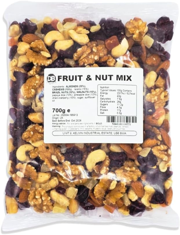 UNSALTED FRUIT & NUT MIX 700G – Gourmet Blend of Natural Dried Fruits and Mixed Nuts, Vegetarian Healthy Snack, Vitamin-Rich Energy & Fiber Boost, Perfect for Clean Eating & Gifting