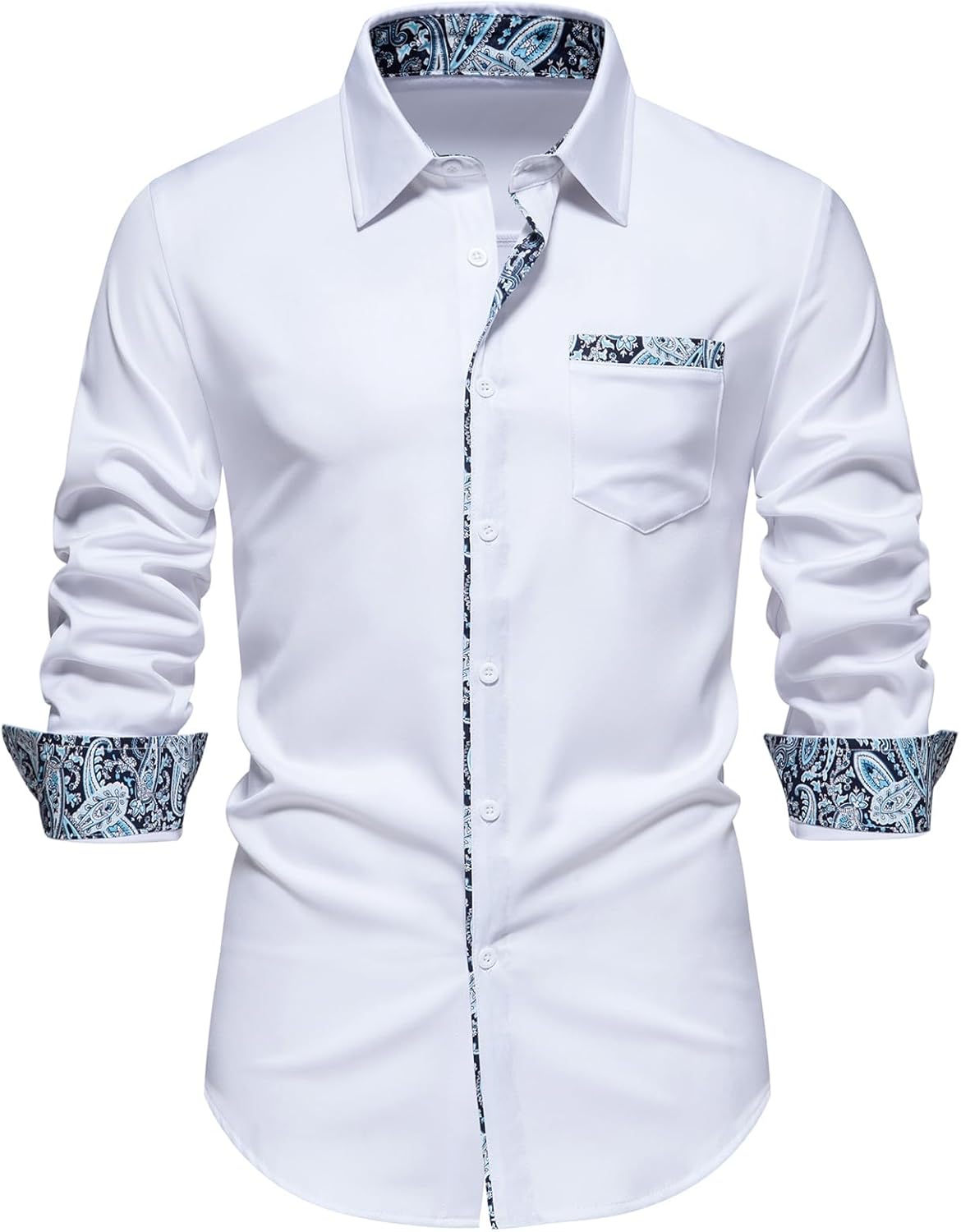 MakingDa Men's Contrast Dress Shirt Paisley Casual Business Formal Long Sleeve Button Down Shirts