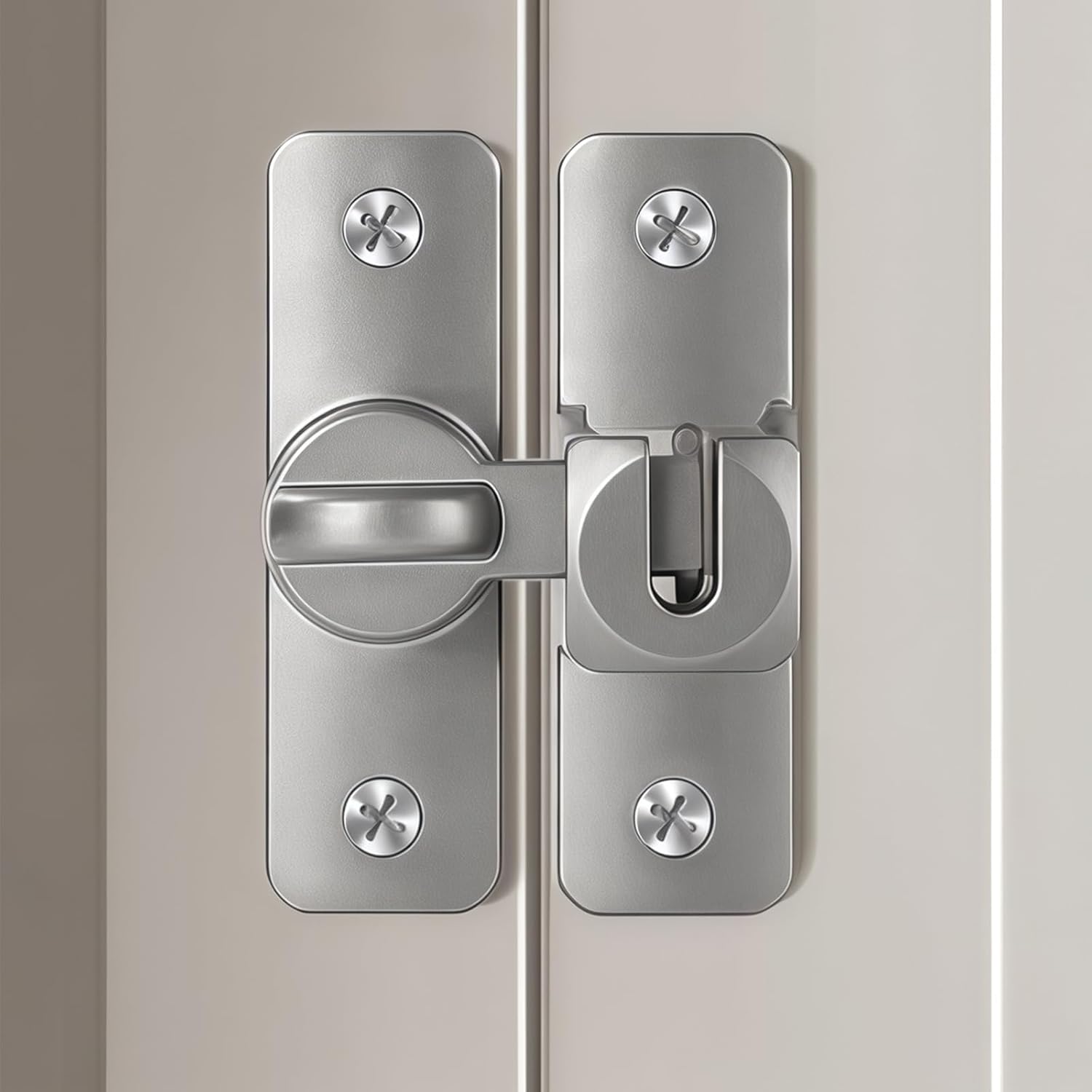 Stainless Steel Sliding Door Lock, 90 Degree Flip Latch Anti-Theft Door Lock for Bathroom Barn Garage Window Gate, Heavy Duty Bathroom Door Lock for Indoor Outdoor Use (Silver)