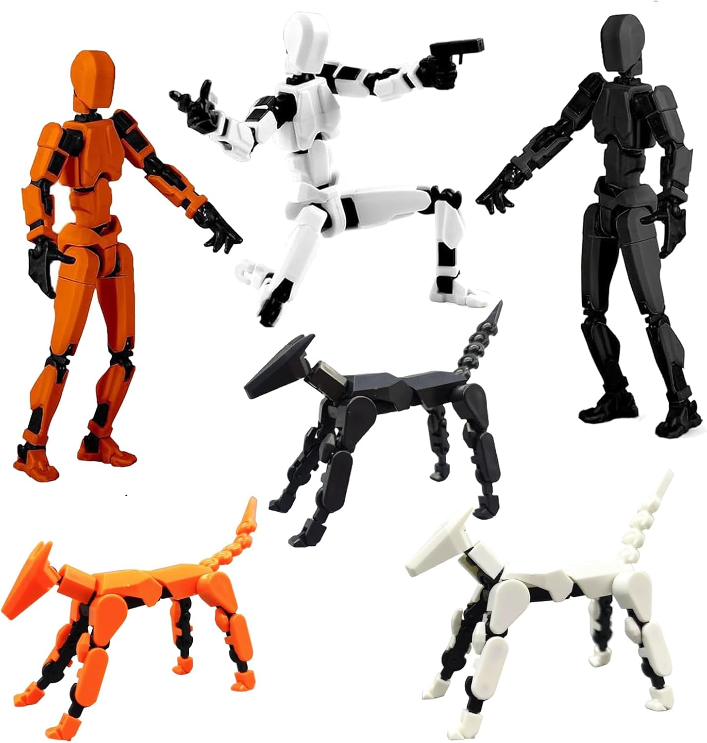 6 Pcs T13 Action Figure, Adjustable And Swinging One Person, One Dog T13, T 13 Action Figure, For Collectors Desktop Decoration Creative Gifts Robot Dog Figure