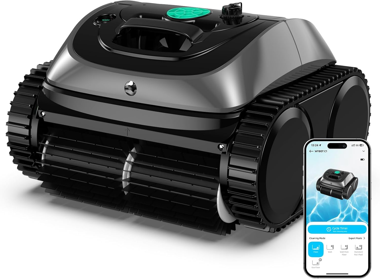 WYBOT C1 Robotic Pool Vacuum for Inground Pools, Cordless Pool Cleaner, 4-in-1 Wall & Waterline Cleaning Up to 1,614Sq.ft, Smart Navigation, App Support