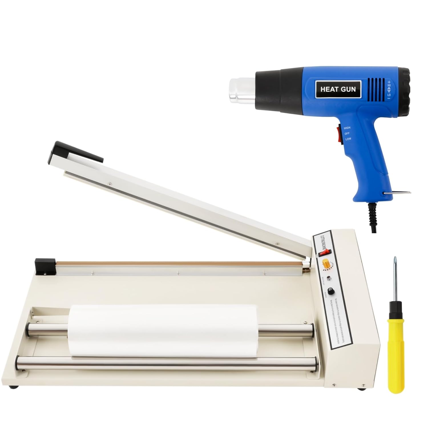 24" Shrink Wrap Machine 530W Shrink Wrap Sealer Shrink Wrap Sealing Machine with Heat Gun Temperature Control Shrink Wrap Heat Sealer for PP, PE, PVC, and POF Film