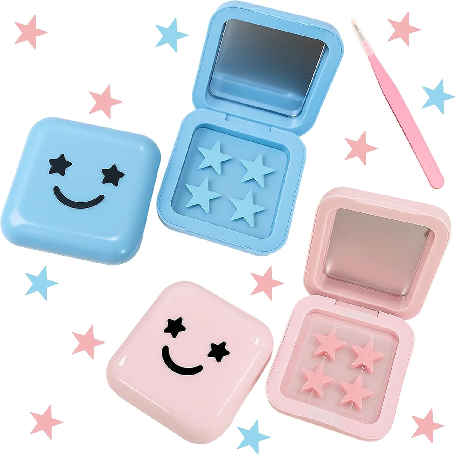 Starface Pimple Patches, 2 Mirror Compacts with Black and Blue Star-Shaped Spot Patches, Cute Star Pimple Patches for Face, Travel and Social Events