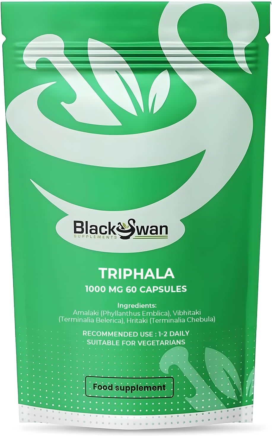 Black Swan Triphala Capsules - 1000mg Antioxidant Formula Anti Inflammatory Properties Digestive Health Immune System Body Detoxification Support Natural Supplement - 60 Capsules 2 Month Supply