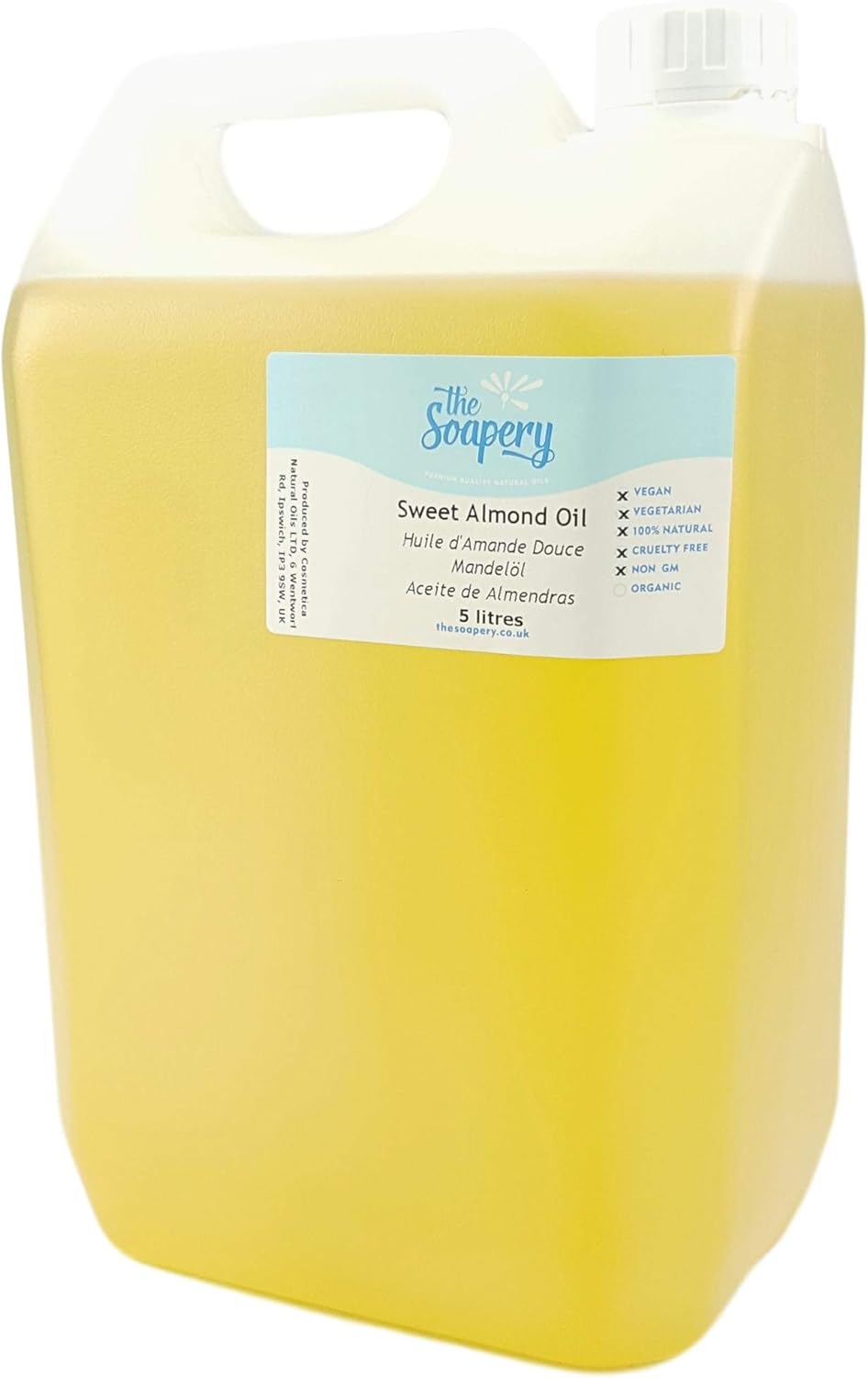 Sweet Almond Oil - 5 Litre Cosmetic Grade for Massage, Aromatherapy, Soaps, Lotions