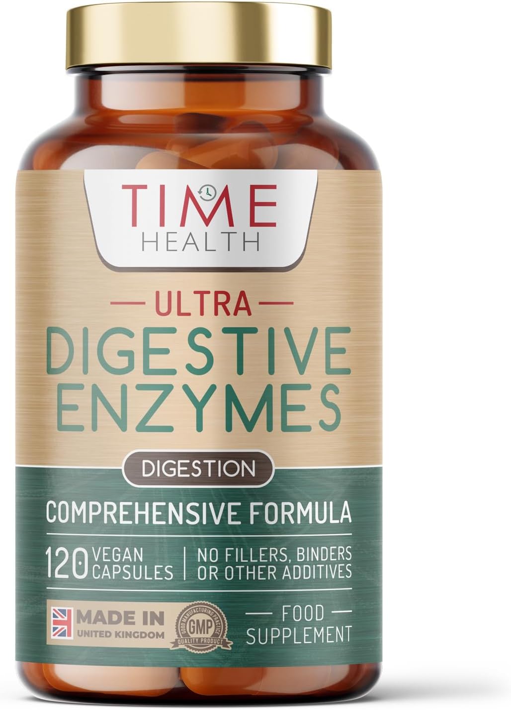 Ultra Digestive Enzymes Complex – Natural & Comprehensive 18 Enzyme Formula – for Bloating Relief, Regular Movements and Overall Digestion – 120 Capsules – UK Made – Zero Additives