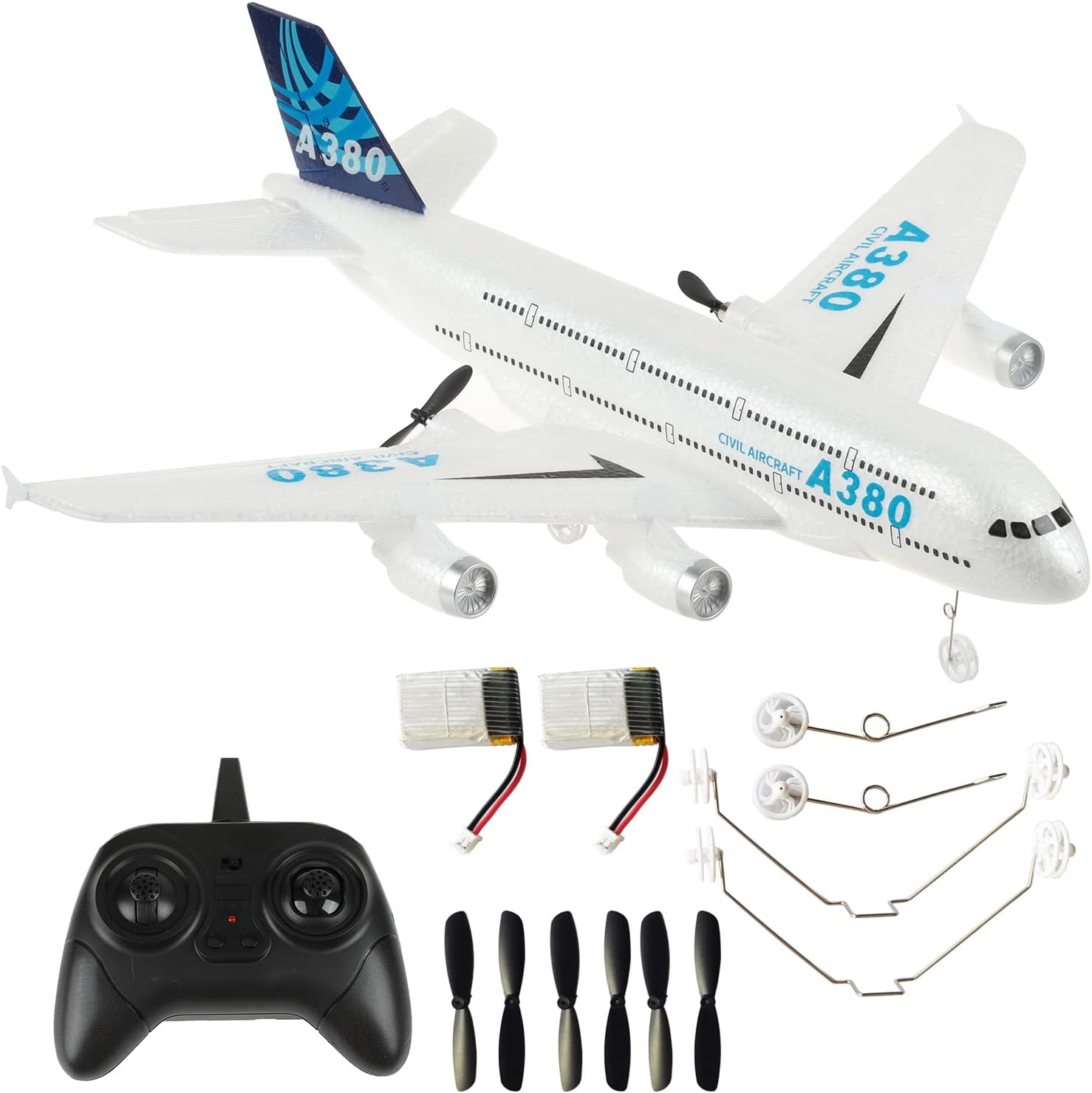 RC Plane Remote Control Airplane 2.4Ghz DIY 2 Channels Remote Control Airplane Built in 6-Axis Gyro, A380 RC Aircraft for Kids EPP Foam Glider for Beginner