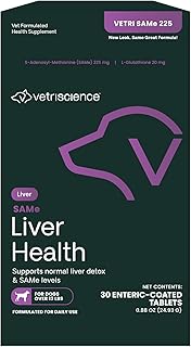 VetriScience SAMe Liver Health Tablets, 225 mg S-Adenosyl-Methionine Liver Health and Detox Supplement for Medium and Large Breed Dogs, Glutathione Antioxidant Liver Support, 30 Count