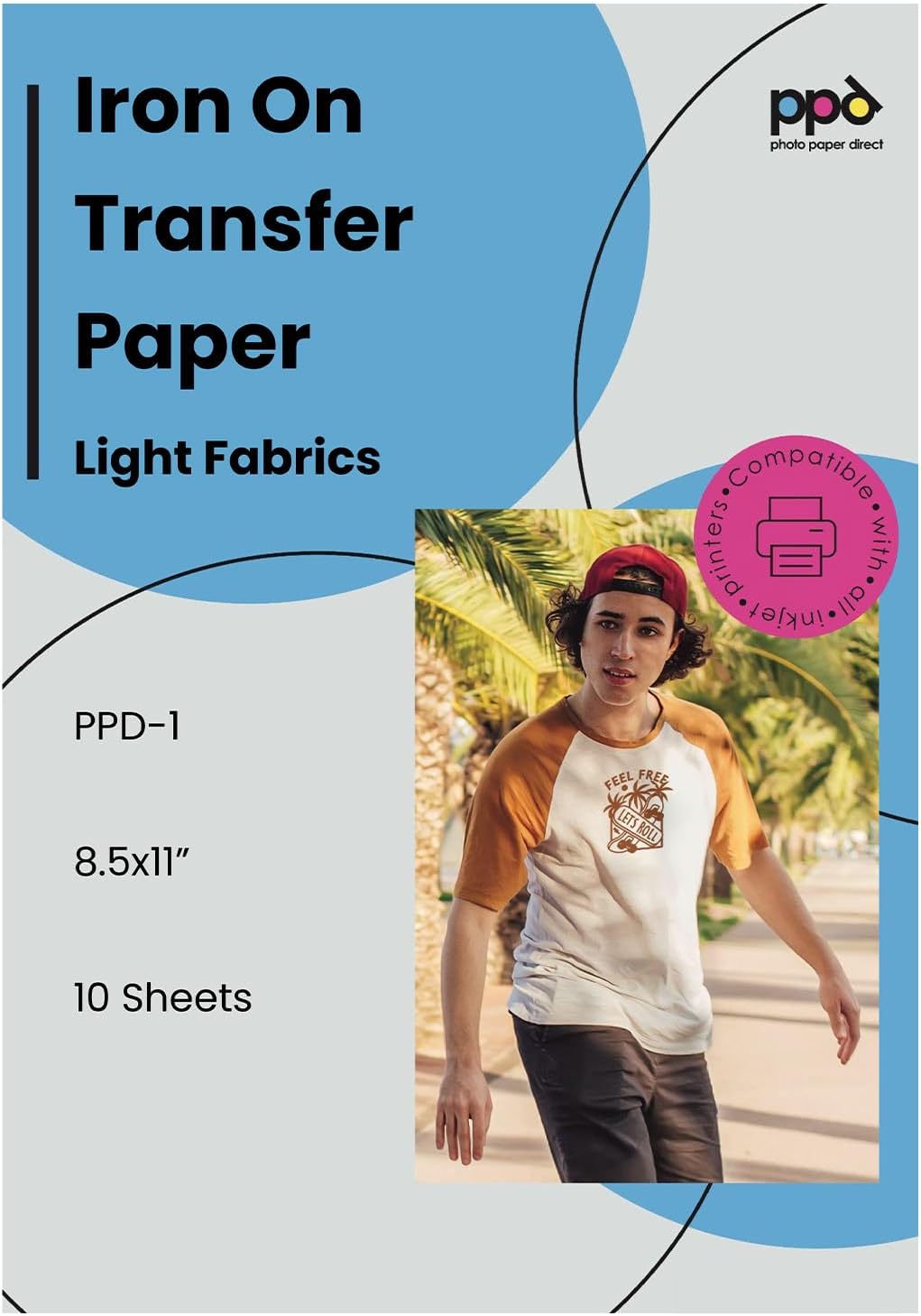 PPD Iron on Transfer Paper for Inkjet Printer for Light Fabric, A4, 8.5 x 11 Printable Paper for Clothing, T Shirts and Cotton Textiles, Print and Cut Heat Transfer, DIY at Home, Washable (10 Sheets)