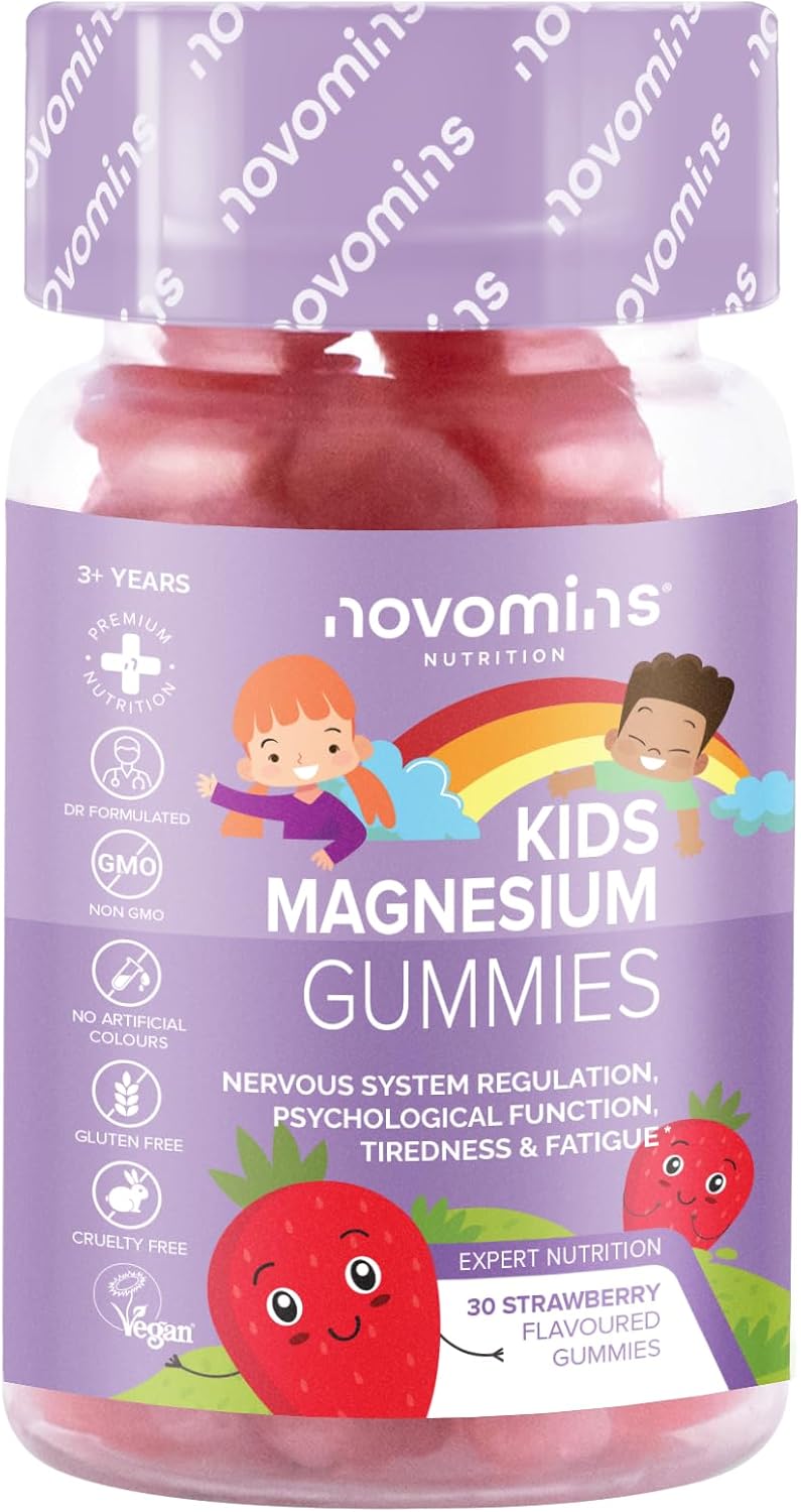 Kids Magnesium Gummies – 1 Month Supply – 546 Mg Magnesium Citrate Providing 60 mg, Alternative to Magnesium Glycinate – 30 Chewable Vitamins Vegan Childrens Supplements - by Novomins
