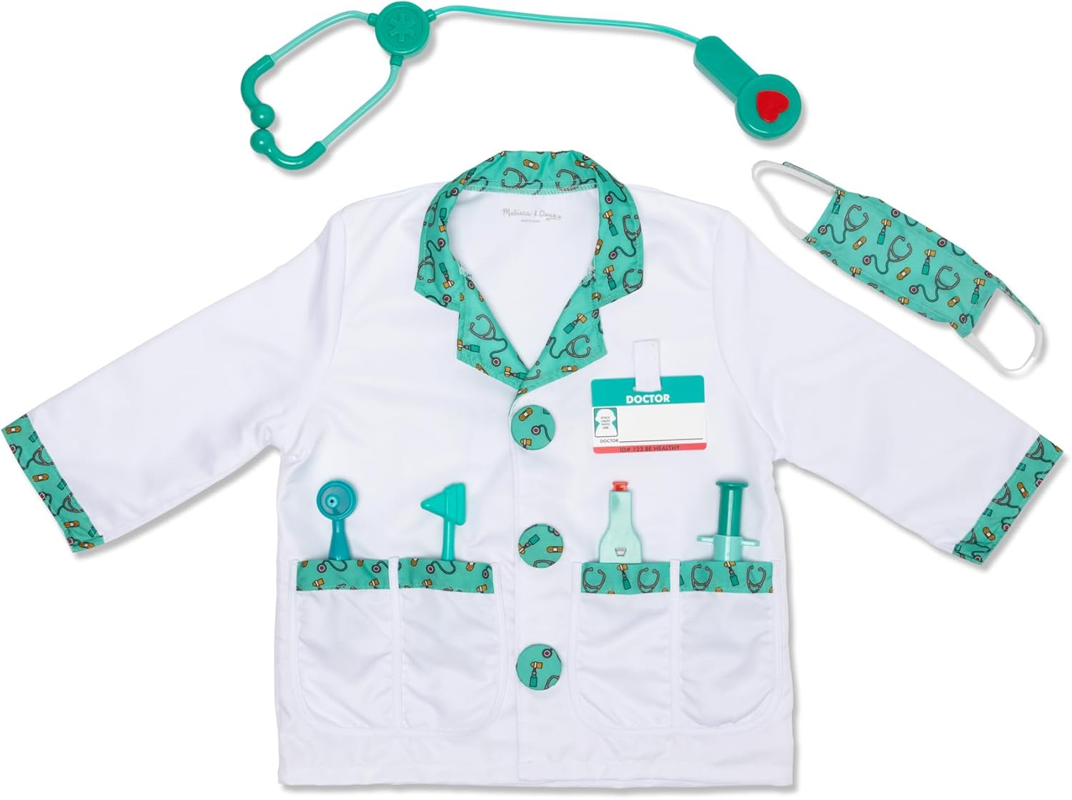 Melissa & Doug Doctor Role Play Costume Dress-Up Set (8 pcs) Pretend Play Role Dress-Up Doctor Costume And Kit With Stethoscope For Kids