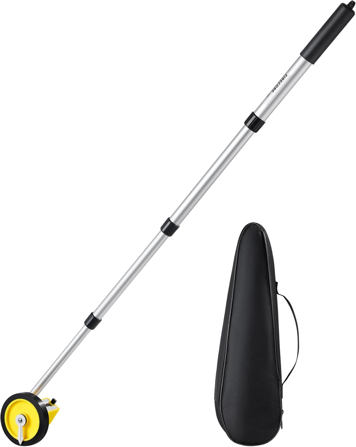 Measuring Wheel in Feet, Firecore Walking Distance Measuring Wheel for Construction Yard Landscaping, Aluminum Telescoping Handle with Carry Bag, Roller Counter Measure Range 0-999 ft