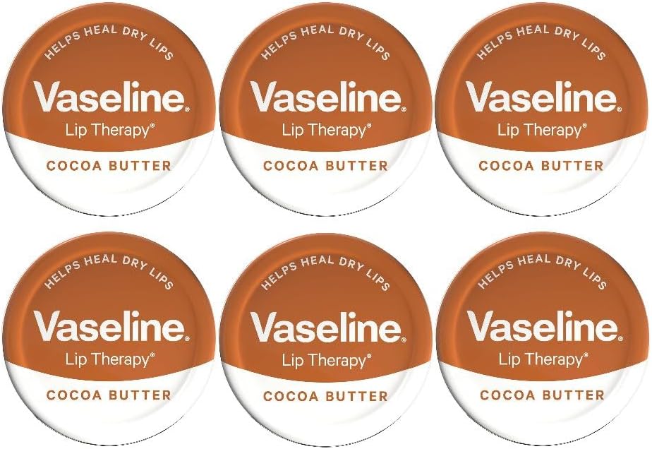 MM Vaseline Lip Therapy Cocoa Butter 20g – Pack of 6 | Moisturising Lip Balm for Dry, Cracked & Chapped Lips | Softens, Heals & Protects | Pocket-Sized Lip Care + Free Skincare Sample